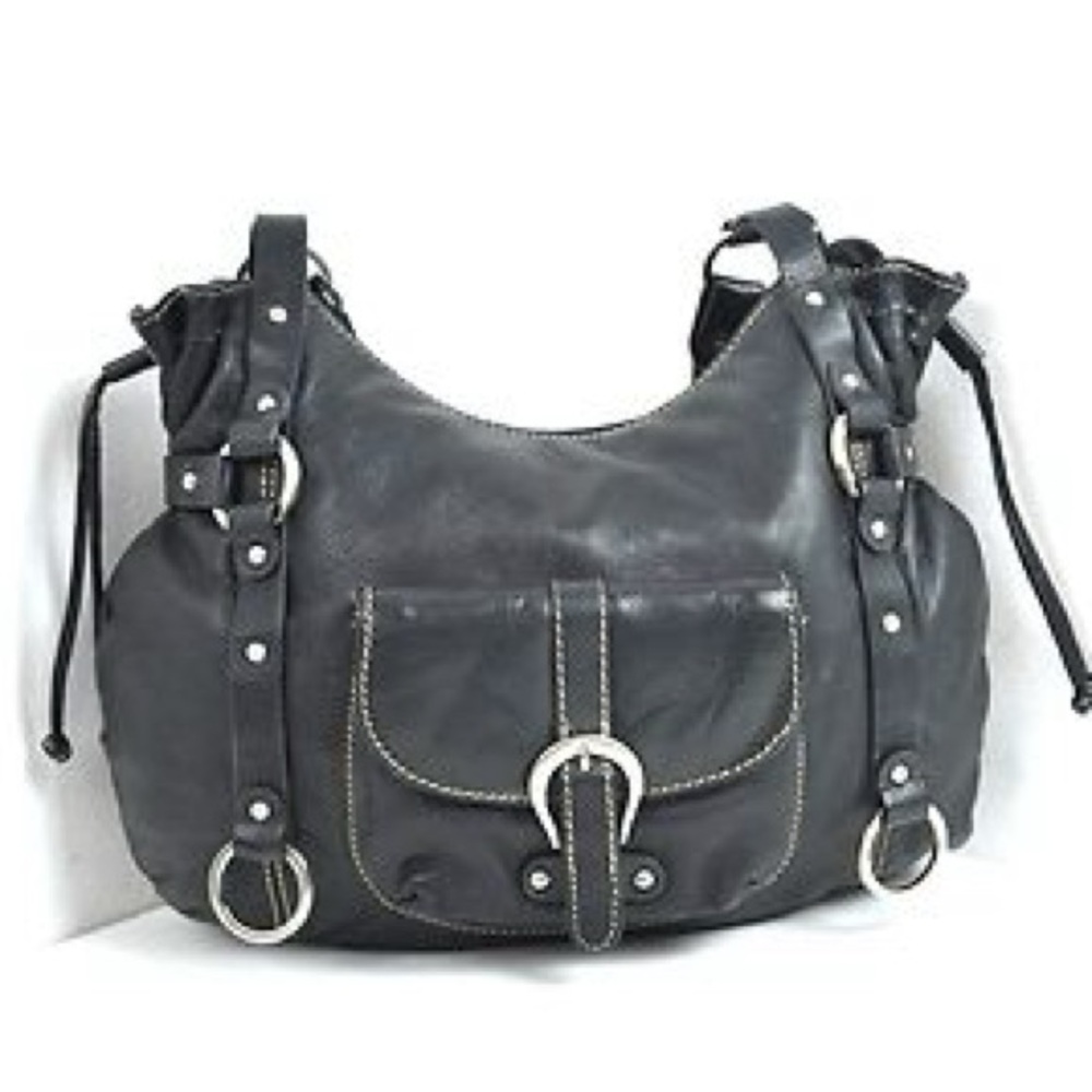 MICHAEL ROME DESIGNS | Italian leather black o-ring/harness hand bag purse